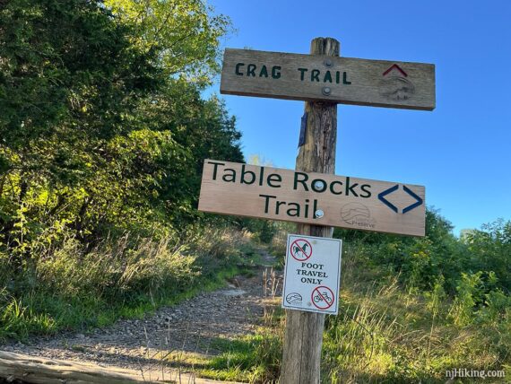 Signs for Crag Trail and Table Rocks Trail.