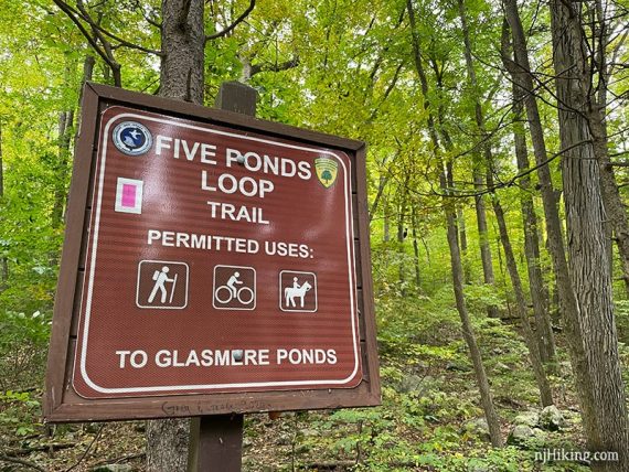 Sign for Five Ponds Loop trail