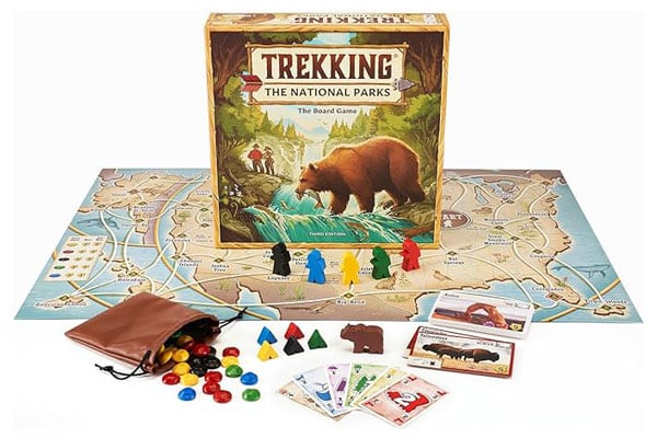 Trekking the National Parks board game components.