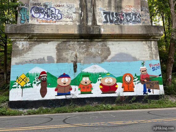 South Park graffiti on the Paulinskill Viaduct in 2024.