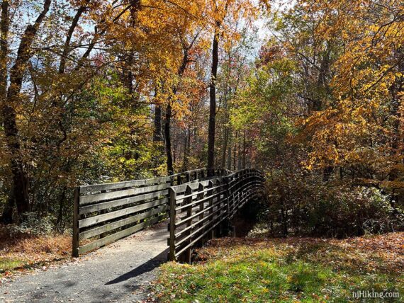 Trail bridge surrounded by colorful leaves.